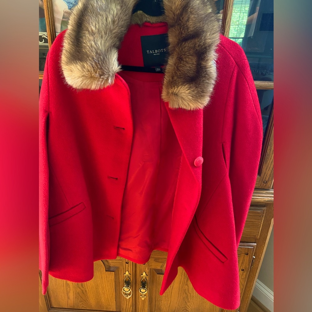 Talbots Cape with Fur -(thick pea coat material)